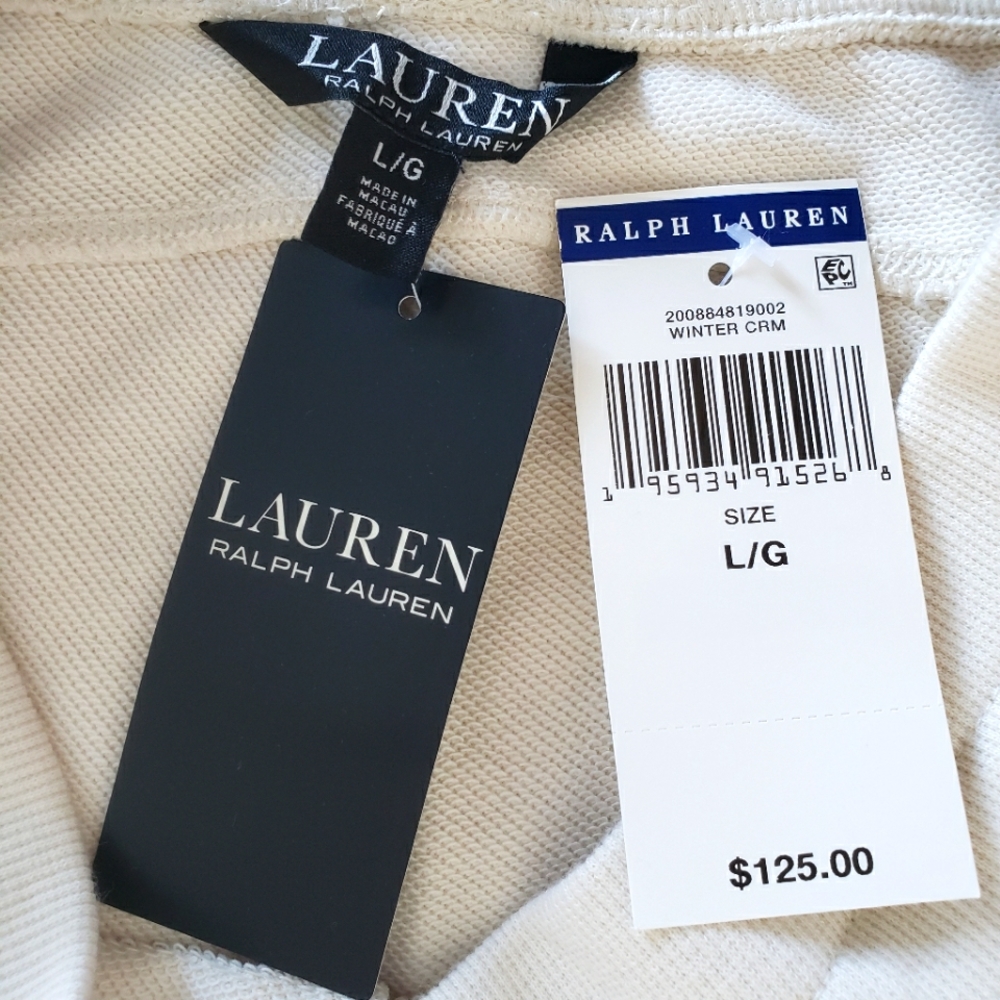 LAUREN RALPH LAUREN Classic French Terry Cream Jogger Pant--L - Picture 9 of 16